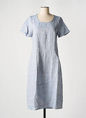 Rochie midi mâneci scurte mâneci scurte albastru BLANC BOHEME femeie