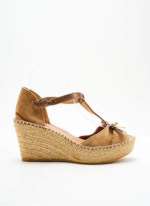 Espadrile țesătură satinată toc de 7 la 9 cm maro NATURAL ESPADRILLES femeie
