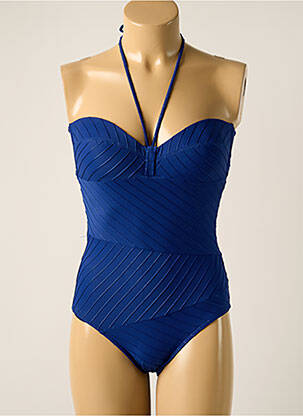 Costum de baie dintr-o singură piesă efect material satinat top sutien modelat albastru LOU femeie