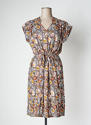 Rochie midi imprimeu floral mâneci scurte maro LE PETIT BAIGNEUR femeie