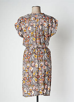 Rochie midi imprimeu floral mâneci scurte maro LE PETIT BAIGNEUR femeie
