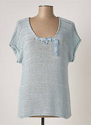 Pulover plasă decupată mâneci scurte albastru FRED SABATIER femme