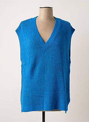 Pulover guler în v mâneci scurte albastru KANOPE femme