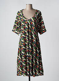 Rochie midi imprimeu fantezie mâneci scurte verde KALI YOG femeie