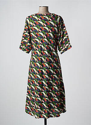 Rochie midi imprimeu fantezie mâneci scurte verde KALI YOG femeie