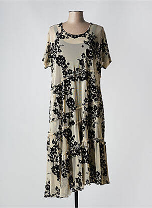 Rochie midi imprimeu floral mâneci scurte bej ALEMBIKA femeie