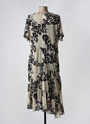 Rochie midi imprimeu floral mâneci scurte bej ALEMBIKA femeie