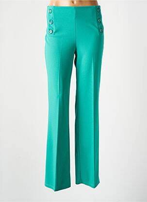 Pantalon larg țesătură crep talie înaltă verde LADY LOL femeie