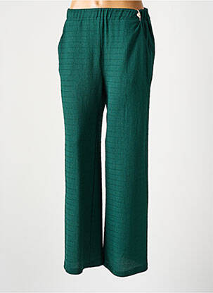 Pantalon larg țesătură crep talie înaltă verde EMA BLUE'S femeie