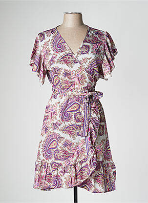 Rochie midi mâneci scurte mâneci scurte violet LARA-ETHNICS femeie