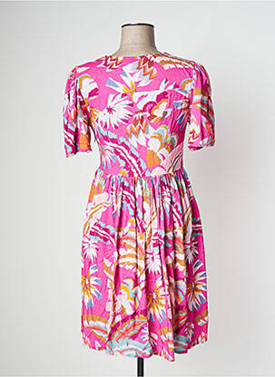 Rochie scurtă croială evazată mâneci scurte roz JOON femeie