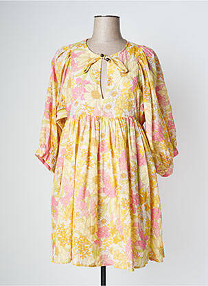 Rochie midi imprimeu floral mâneci 3/4 galben JOON femeie