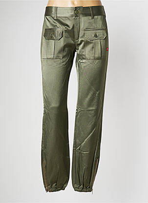 Pantalon drept închidere cu fermoar sub clapetă cu nasturi talie joasă verde BE YOU K femeie