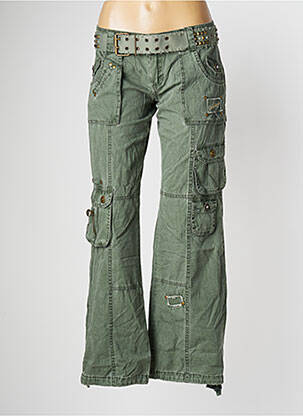Pantalon drept închidere cu fermoar sub clapetă cu nasturi talie joasă verde GOLDDIGGA femeie