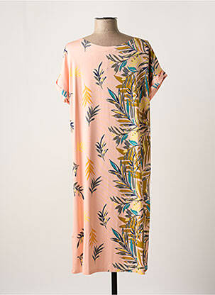 Rochie midi imprimeu fantezie mâneci scurte roz DEVERNOIS femeie