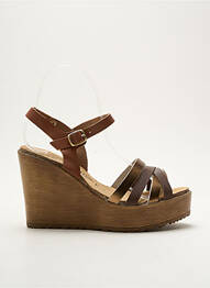 Sandale/pantofi decupați material neted toc de 7 la 9 cm maro AMOA femme