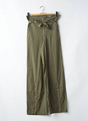 Pantalon larg țesătură poplin talie înaltă verde CHEYENNE femeie