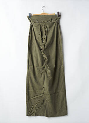 Pantalon larg țesătură poplin talie înaltă verde CHEYENNE femeie