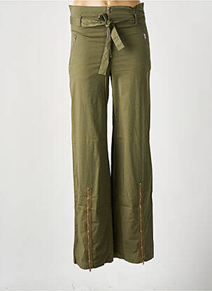Pantalon drept țesătură poplin talie înaltă verde CHEYENNE femeie