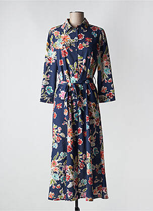 Rochie lungă imprimeu floral mâneci 3/4 albastru SIGNE NATURE femeie