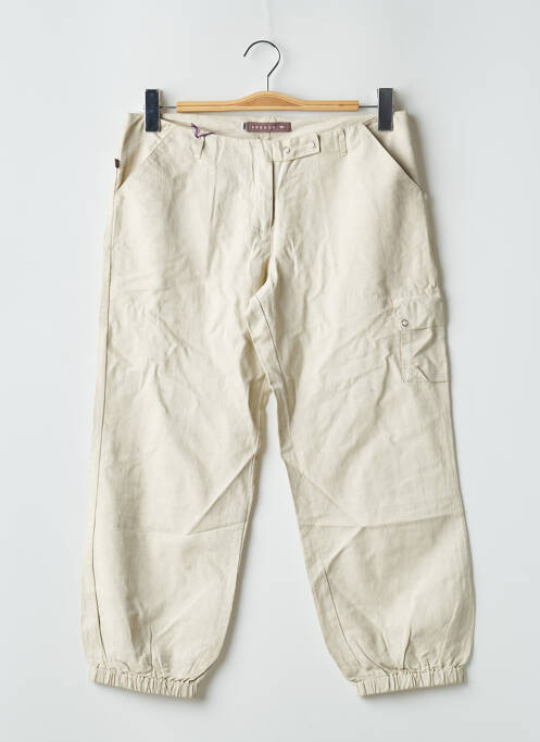 Pantalon cargo închidere cu fermoar sub clapetă cu capse talie joasă bej SESSUN femme