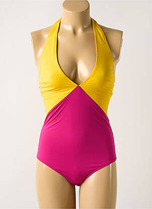 Costum de baie dintr-o singură piesă efect material satinat sutien cupe întregi cu decolteu înalt galben AUBADE femeie