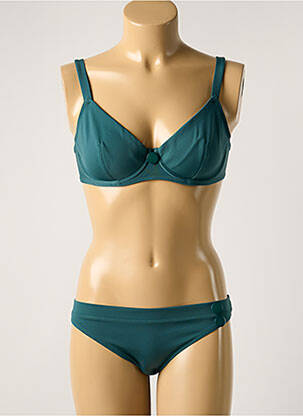 Costum de baie din două piese elasticitate sutien balconet cu decolteu înalt verde SIMONE PERELE femeie