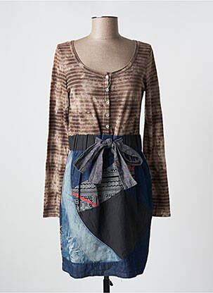 Rochie midi mâneci lungi mâneci lungi maro DESIGUAL femeie