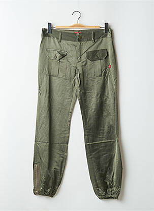 Pantalon drept închidere cu fermoar sub clapetă cu nasturi talie joasă verde BE YOU K femeie