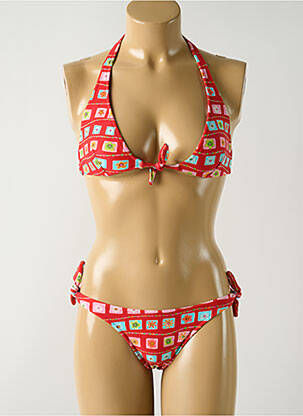 Costum de baie din două piese elasticitate sutien cupe întregi cu decolteu înalt roșu SALINAS femeie