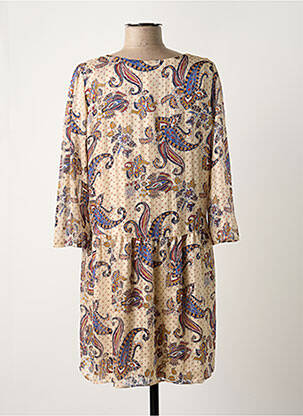 Rochie scurtă croială fluidă mâneci 3/4 bej VINTAGE LOVE femeie
