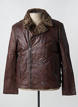 Geacă din piele maro KORINTAGE bărbat