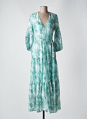 Rochie lungă imprimeu fantezie mâneci lungi verde ANONYME DESIGNERS femeie