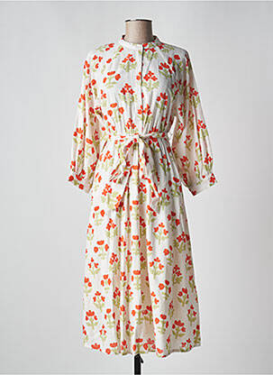 Rochie midi imprimeu floral mâneci lungi alb COMPAÑIA FANTASTICA femeie
