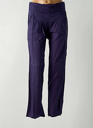 Pantalon drept talie elastică albastru LARA-ETHNICS femeie