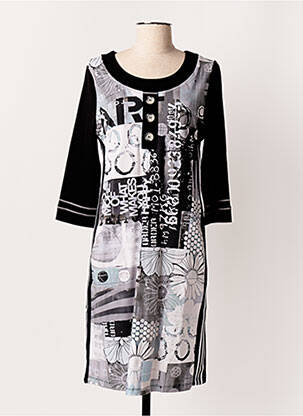Rochie midi imprimeu fantezie mâneci lungi negru DOLCEZZA femeie