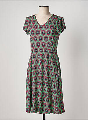 Rochie midi imprimeu fantezie mâneci scurte verde FELINO femeie