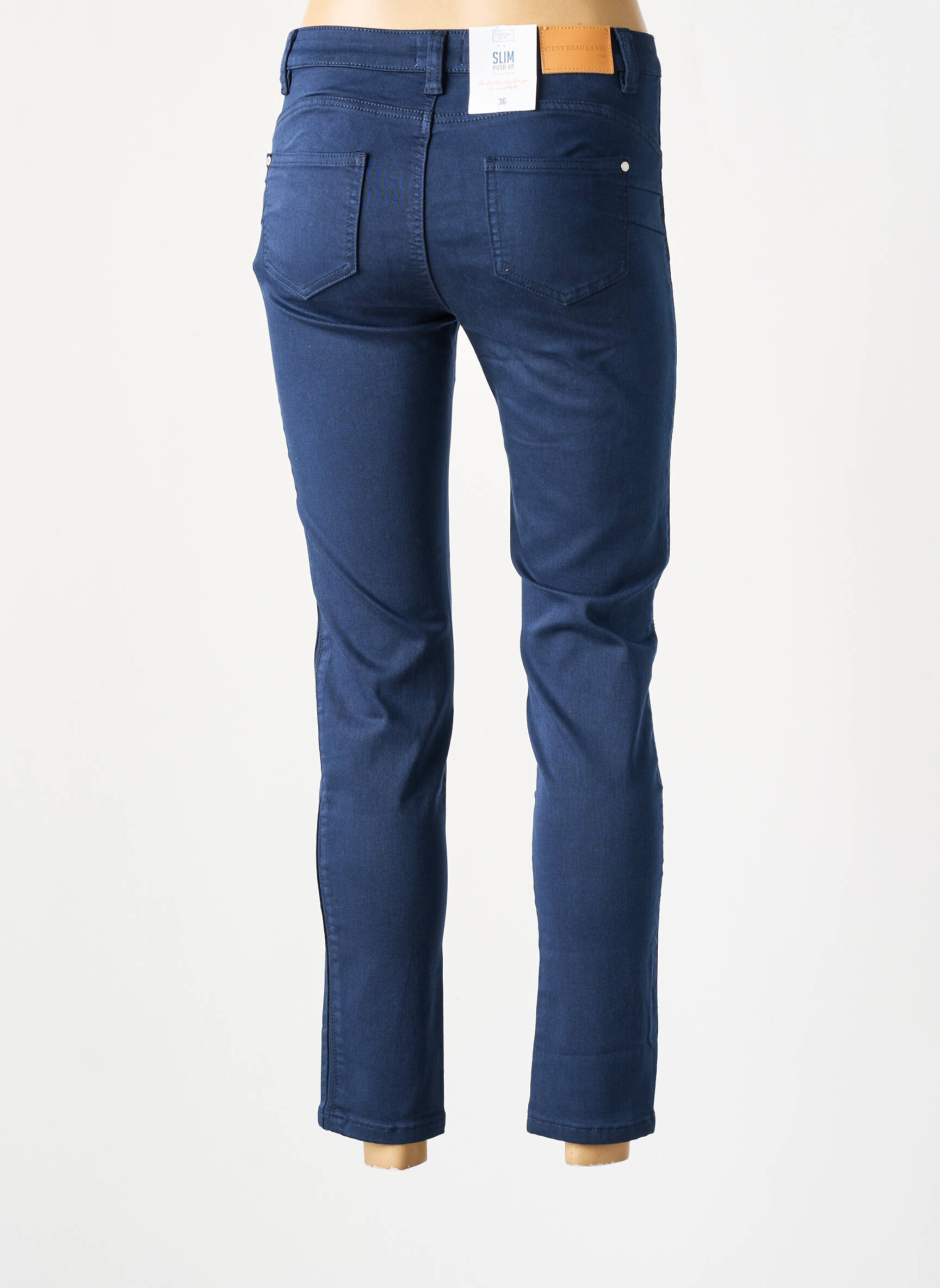 Pantalon slim buzunare albastru C'EST BEAU LA VIE femeie