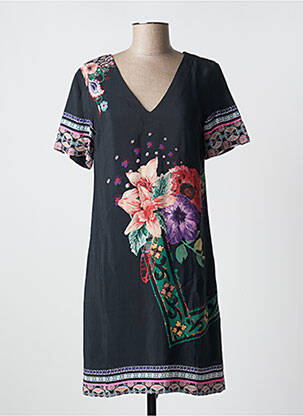 Rochie midi imprimeu floral mâneci scurte negru DESIGUAL femeie