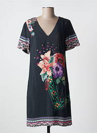 Rochie midi imprimeu floral mâneci scurte negru DESIGUAL femeie