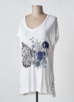 Tunică mâneci scurte alb DESIGUAL femeie