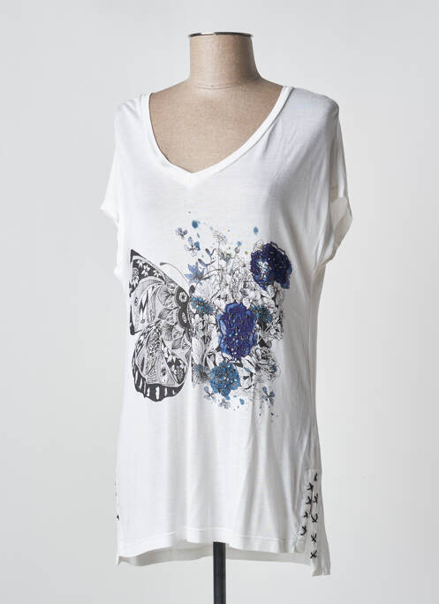 Tunică mâneci scurte alb DESIGUAL femeie