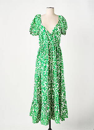 Rochie lungă țesătură poplin mâneci scurte verde GOA femeie
