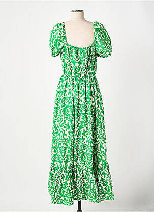 Rochie lungă țesătură poplin mâneci scurte verde GOA femeie