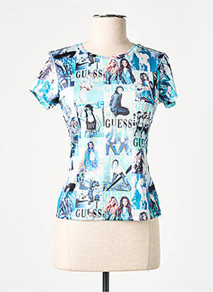 Tricou imprimeu fantezie mâneci scurte albastru GUESS femeie