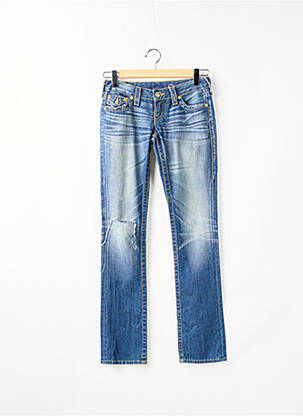 Blugi cu croială dreaptă efect uzat decolorat talie joasă albastru TRUE RELIGION femeie