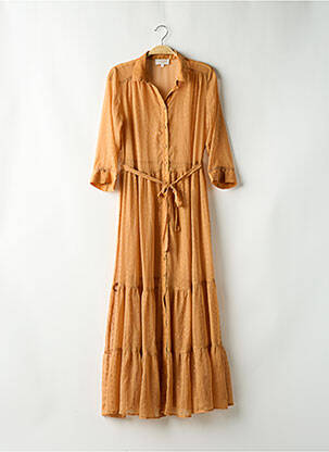 Rochie lungă croială evazată mâneci 3/4 bej GRACE & MILA femeie