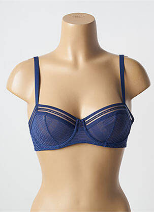 Sutien efect material satinat sutien cupe întregi cu decolteu înalt albastru PASSIONATA femeie