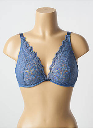 Sutien efect material satinat sutien cupe întregi cu decolteu înalt albastru PASSIONATA femeie