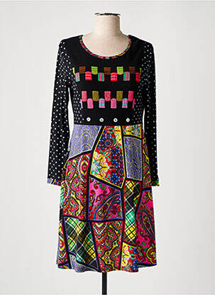 Rochie midi imprimeu fantezie mâneci lungi negru OLIVIER PHILIPS femeie